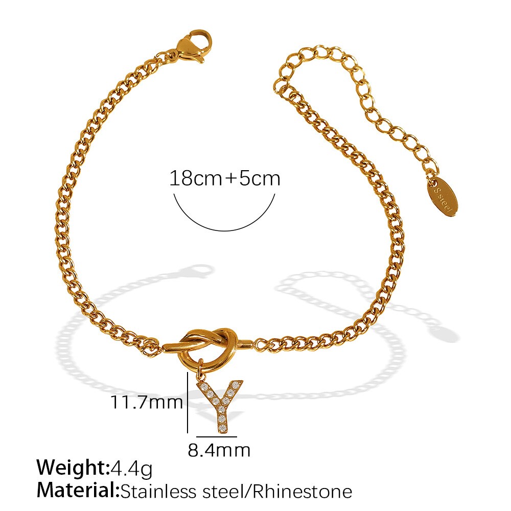 1 Piece Simple Series Simple Letter Y Stainless Steel 18K Gold Color Plated Rhinestone Women's Charm Bracelets 